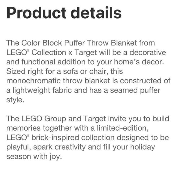 LEGO Collection x TARGET Color Block Puffer Throw Blanket - Picture 5 of 7